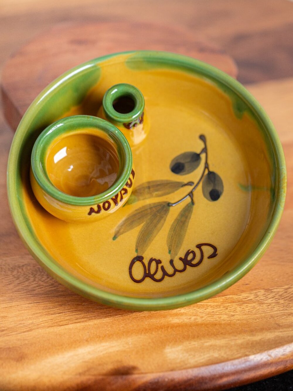 Vintage Italian Pottery Olive Serving Dish, Hand Painted Olive Tray